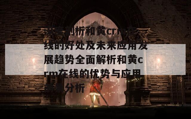 深度剖析和黄crm在线的好处及未来应用发展趋势全面解析和黄crm在线的优势与应用前景分析