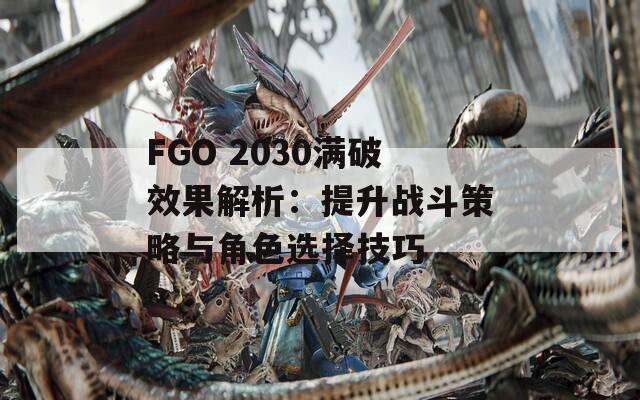 FGO 2030满破效果解析：提升战斗策略与角色选择技巧